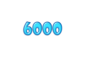 6000 subscribers celebration greeting Number with blue glossi design png