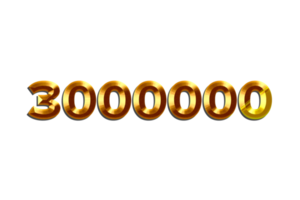 3000000 subscribers celebration greeting Number with golden design png