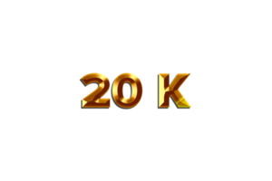 20 k subscribers celebration greeting Number with golden design png