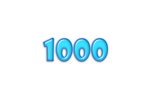 1000 subscribers celebration greeting Number with blue glossi design png