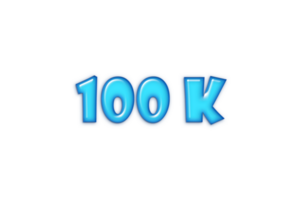 100 k subscribers celebration greeting Number with blue glossi design png