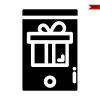 regalo caja en móvil teléfono glifo icono vector