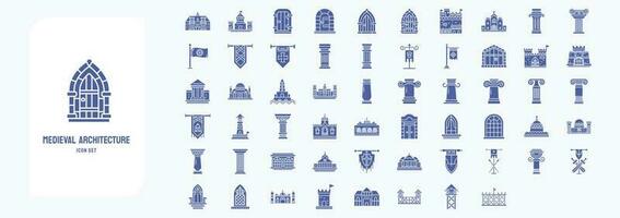 Medieval architecture, including icons like Castle, Corinthian pillar, Fort, Palace and more vector