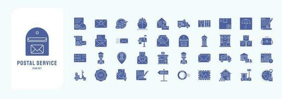 Collection of icons related to Postal Service, including icons like Assurance, Barcode, Cargo boat, Envelop and more vector