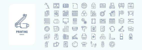 Collection of icons related to Printing and binding, including icons like Art board, 3d Printer, Badges, Banner and more vector