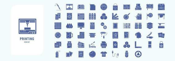 Collection of icons related to Printing and binding, including icons like Art board, 3d Printer, Badges, Banner and more vector