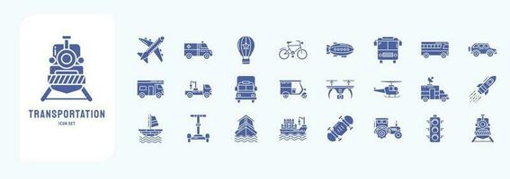 Collection of icons related to Transportation, including icons like Vehicle, Ship, car and more vector