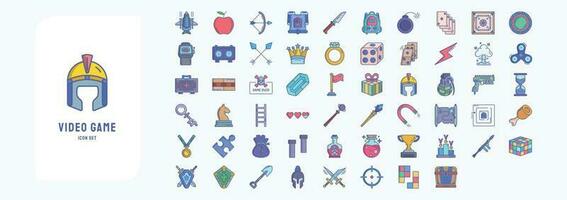 Collection of icons related to Video Game Elements, including icons like Airplane, Armor, Crown, Dice and more vector