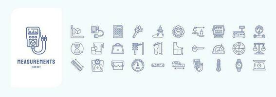 Measurements, including icons like Calculator, Caliper, Compass, Degree and more vector
