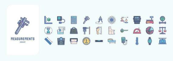 Measurements, including icons like Calculator, Caliper, Compass, Degree and more vector