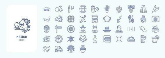 Mexico national and culture, including icons like Agave, Avocado, Barrel, Burrito and more vector