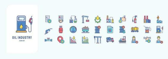 Collection of icons related to Oil Industry, including icons like Bill, Business, Crane, Experiment and more vector