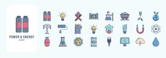 Collection of icons related to Power and Energy, including icons like Battery, Bulb, electric power, Ecology and more vector