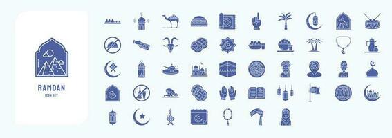 Collection of icons related to Ramadan, including icons like Iftar, Masque, Pray and more vector