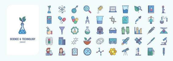 Collection of icons related to Science and technology, including icons like Agriculture, Atom, Bacteria Testing, Bacteria and more vector