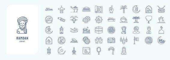 Collection of icons related to Ramadan, including icons like Iftar, Masque, Pray and more vector