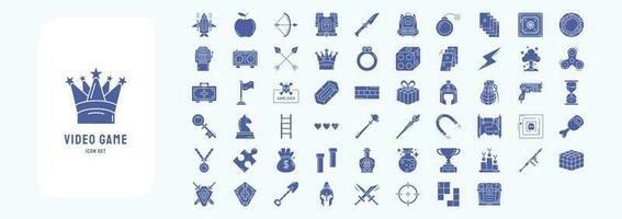 Collection of icons related to Video Game Elements, including icons like Airplane, Armor, Crown, Dice and more vector