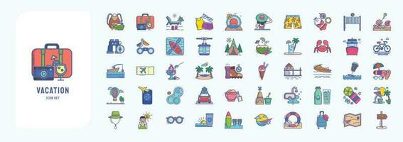 Collection of icons related to Vacation and Travel, including icons like backpack, Trip, holiday, vacation and more vector