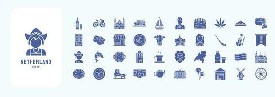 Netherland, including icons like Beer, Bicycle, Canal, Boat and more vector