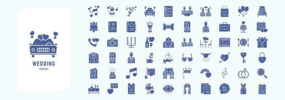 Collection of icons related to Wedding, including icons like Bowtie, Bouquet, Church, Couple and more vector