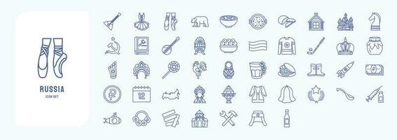 Collection of icons related to Russia, including icons like Pancakes, Hokey and more vector
