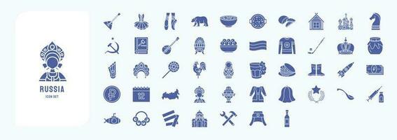 Collection of icons related to Russia, including icons like Pancakes, Hokey and more vector