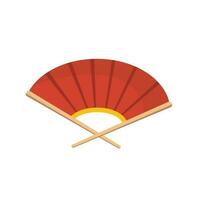 Chinese hand fan, oriental wooden handled  accessory. Vector traditional asian  folding souvenir  isolated on white background. Cartoon illustration.