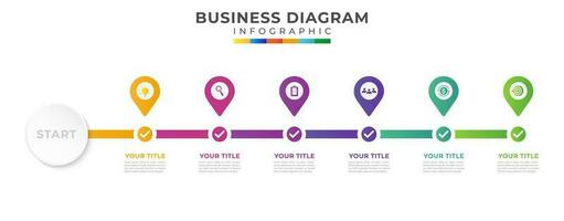 6 6 pasos la carretera mapa moderno cronograma diagrama con circulo tema gráfico y negocio íconos vector