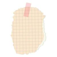 A scrap piece of checkered notebook paper with tape. Vector isolated element for scrapbooking.