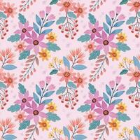 Beautiful flowers design on sweet pink color seamless pattern vector