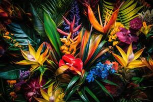 Abstract natural background. Exotic tropical plants pattern. photo