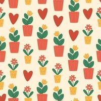 Seamless pattern of potted flowers in a flat style vector