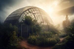 Growing organic products in modern greenhouse. photo