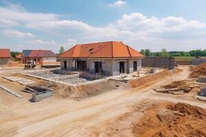 Construction site with private family house under construction. photo