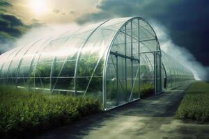 Growing organic products in modern greenhouse. photo