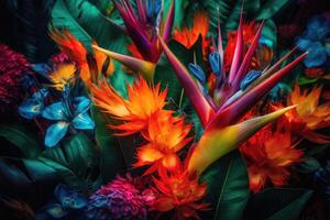 Abstract natural background. Exotic tropical plants pattern. photo