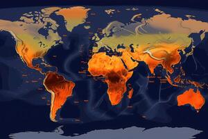 mundo mapa con clima pronóstico solicitud. generativo ai foto