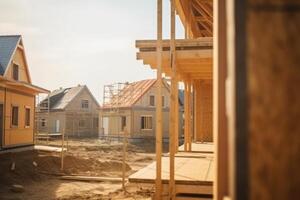 Construction site with private family house under construction. photo