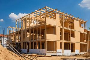 Construction site with private family house under construction. photo