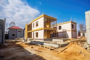 Construction site with private family house under construction. photo