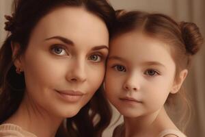 Mother and daughter portrait on pastel background. photo