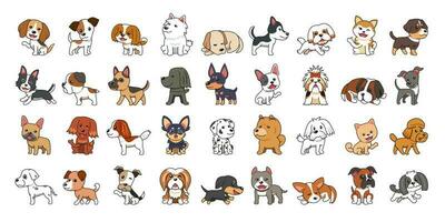 Different type of vector cartoon dogs