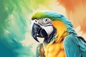 Tropical wallpaper banner with exotic parrot on vivid background. photo