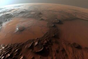 Red planet landscape with water in soil. Mars colonization. photo