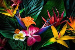 Abstract natural background. Exotic tropical plants pattern. photo