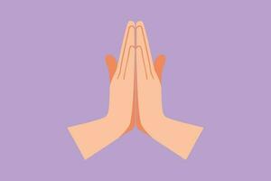 Character flat drawing hands folded in prayer icon. Praying hands with faith in religion. Power of hope or love and devotion. Namaste or Namaskar hand gesture. Cartoon style design vector illustration