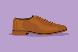 Graphic flat design drawing shoes realistic with stylish brown men oxford boots for cobbler shoe shop for ads, promo, banner of accessories kit for shoeshine service. Cartoon style vector illustration