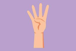 Cartoon flat style drawing hand count number four. Learn to count numbers. Hand gesture for human education. Nonverbal signs or symbols. Counting starts from four. Graphic design vector illustration