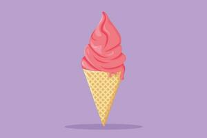 Graphic flat design drawing fresh delicious ice cream cone restaurant logo emblem. Dessert sweet icecream cafe shop logotype template icon for food delivery service. Cartoon style vector illustration