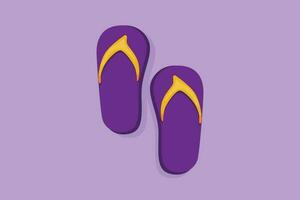 Graphic flat design drawing pair of flip flops, summer time vacation attribute, slippers, shoes logo label symbol. Hand drawn flip flops, sandals, symbol of summer. Cartoon style vector illustration